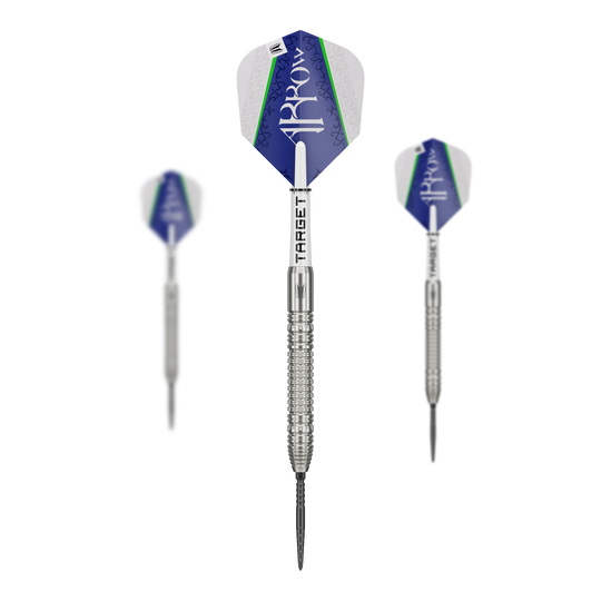 Ocelové šipky Target Shane McGuirk GEN1 Swiss Point - 23g Target Shane McGuirk GEN1 Swiss Point Steeldarts - 23g sind als Set dargestellt. Die Barrels zeigen eine besondere Riffelung.