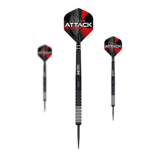 Ocelové šipky Red Dragon Rob Owen Stack Attack - 22g Dies ist das Produkt Red Dragon Rob Owen Stack Attack Steedarts - 22g. Das Bild zeigt ein Set dieser Steeldarts.