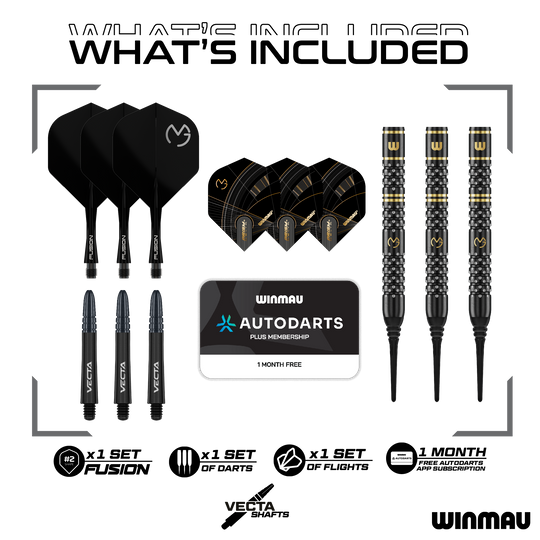 Winmau Michael Van Gerwen W-MAX Softdarts - 18g Das Bild zeigt Winmau Michael Van Gerwen W-MAX Softdarts mit 18g Gewicht. Das Darts-Set ist für Softdarts-Spieler gedacht.