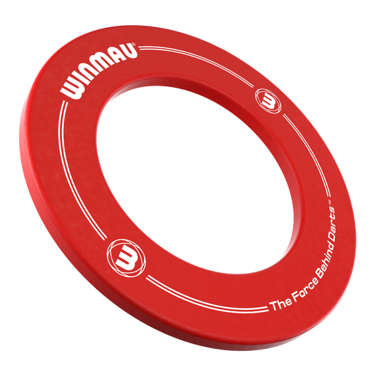 Winmau Dartboard Surround Dies ist ein roter Dartboard-Surround der Marke Winmau. Auf dem Rand steht der Schriftzug „The Force Behind Darts“.