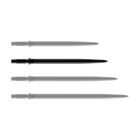 Pointes de fléchettes convertibles Bulls NL - Lisses - Noires Das Bild stellt ein Produkt namens BU57701_BullsNL_Convertible_Points_Smooth_Schwarz_36mm_1 dar. Es handelt sich wahrscheinlich um eine schwarze, glatte Dartspitze mit einer Länge von 36 mm.