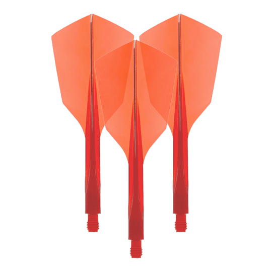 Condor Ax 120 Flight System Clear Red - Stretto Das Bild zeigt drei rote Dartflights aus Kunststoff mit schmaler Form. Es handelt sich um das Produkt "Condor Axe 120 Flight-System Clear Red - Narrow".
