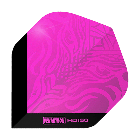 Pentathlon HD150 metalicky růžové standardní letky Das Bild zeigt den Pentathlon HD150 Metallic Pink Standard Flight. Er ist in einem auffälligen Metallic-Pink gehalten und hat ein modernes Muster.