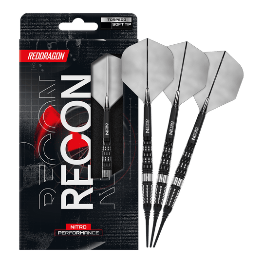 Hier sind Red Dragon Recon Torpedo Softdarts - 20g vollständig abgebildet. Das Set ist ideal für Softdartspieler und wirkt professionell.