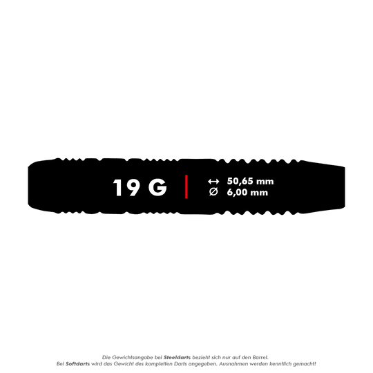 Šipky Unicorn Core Plus pogumované růžové - 19g Das Bild zeigt die Produktdetails der "Unicorn Core Plus Rubberised Pink Softdarts - 19g". Die Darts wiegen 19 Gramm und haben eine Länge von 50,65 mm sowie einen Durchmesser von 6,00 mm.