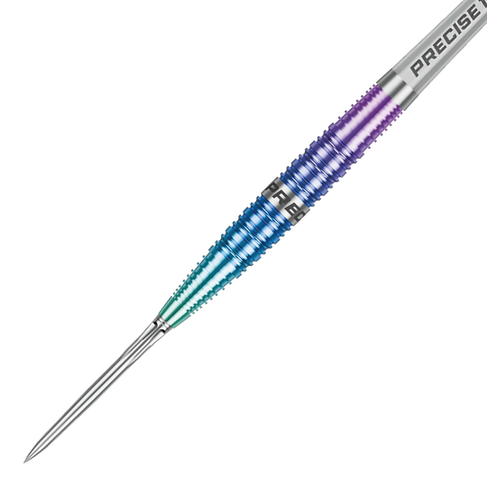 Dardos de acero Precise 180 Northern Lights Das Bild zeigt einen weiteren Blick auf die Precise 180 Northern Lights Steeldarts. Die Farben und die Form der Darts sind deutlich erkennbar.
