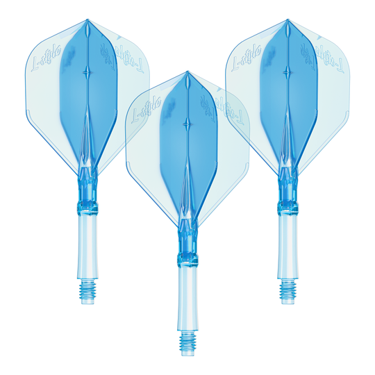 L-Style L-Sytem Flights - Clear Blue Das Bild zeigt ein Set L-Style L-System Flights in klarblau, mittlere Größe 260. Es handelt sich um Zubehör für Dartpfeile.