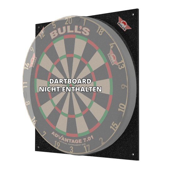 Das Bild zeigt den Bulls NL Dartboard Silencer, ein schallreduzierendes Board für Dartspiele. Auf dem Bild steht, dass das Dartboard nicht enthalten ist.