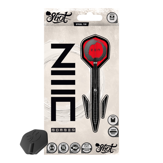 Shot ZEN Bomber Turbo Point Steeldarts Abgebildet ist das Produkt Shot ZEN Bomber Turbo Point Steeldarts. Dieser Dartpfeil wird für das Steeldartspiel verwendet.