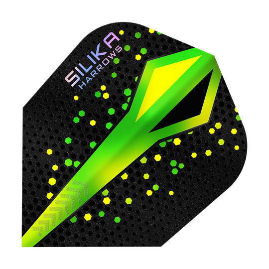 Harrows Silika Colourshift Tough Crystalline Coating Green No6 Flights Harrows Silika Colourshift Tough Crystalline Coating No6 Flights werden ausgestellt. Das Bild zeigt detailreich die spezielle Oberflächenstruktur.