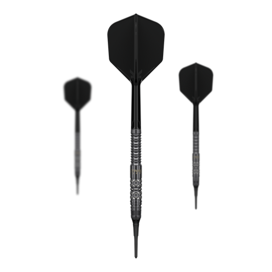 Target Black Marque Creed Softdarts - 21,5g Dieses Bild zeigt das Set der Target Black Marque Creed Softdarts mit 21,5g. Mehrere Komponenten des Dartsets sind deutlich erkennbar.