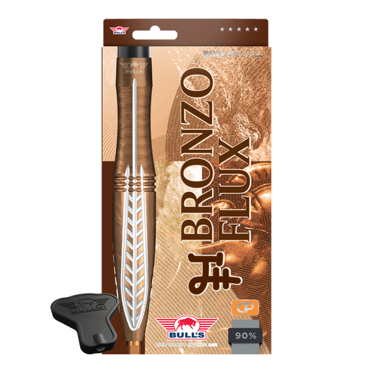 Šipky Bulls NL Bronzo Flux Convertible Point Steel Darts Das Produkt zeigt Bulls NL Bronzo Flux Convertible Point Steeldarts. Eine weitere Ansicht des Dartsets ist zu sehen.