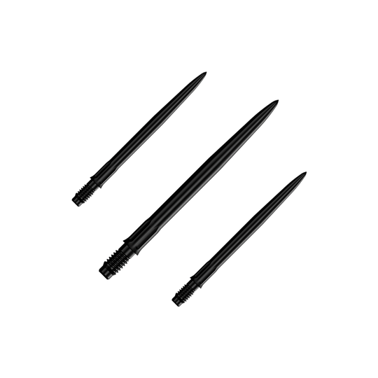 Mission R2.5 Rapid Point SM1 Dartspitzen - Schwarz Das Bild zeigt ein Set schwarzer Dartspitzen mit einer Länge von 30 mm. Mehrere Spitzen sind nebeneinander zu sehen.