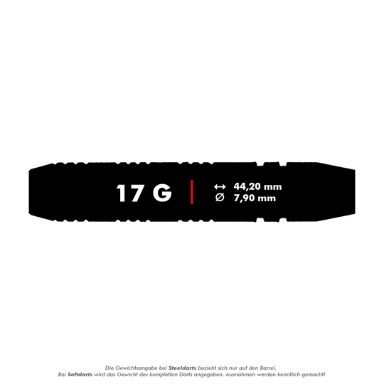 SO20-5_Royal_Softdarts_5_17g Dies ist ein Bild des Produkts "Royal Softdarts - 17g". Der Dart wiegt 17 Gramm und hat die Maße 44,20 mm Länge und 7,90 mm Durchmesser.