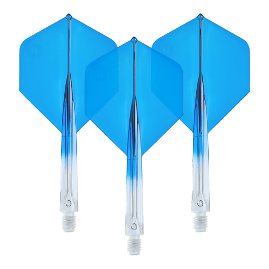 Unicorn Forge Dwukolorowe No2 Standardowe Lotki - Przezroczysty Niebieski - Średni Unicorn Forge Two Tone No2 Standard Flights in Klar Blau, Medium, als Set dargestellt. Sie eignen sich zum Auswechseln für Dartpfeile.