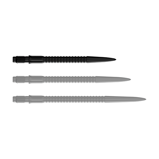 Mission R2.5 Rapid Point GV1 Dartspitzen - Schwarz Auf dem Bild sind schwarze Dartspitzen dargestellt. Diese Dartspitzen sind 30 mm lang.