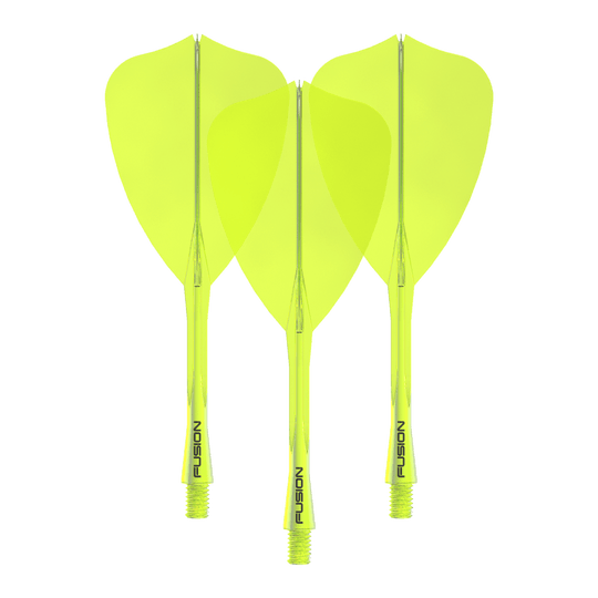 Système de vol Winmau Fusion Arrow Jaune fluo Das Bild zeigt das Winmau Fusion Flight Shaft System Arrow Set in Neongelb mit einer Länge von 34 mm. Es handelt sich um ein Set für Dartpfeile.