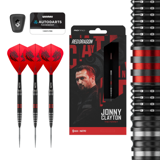 Red Dragon Jonny Clayton RD-PRO Switch Point Steeldarts Dieses Bild zeigt die Red Dragon Jonny Clayton RD-PRO Switch Point Steeldarts. Die Darts liegen auf einem hellen Hintergrund.