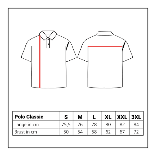Polo Classica della collezione Lion Das Bild zeigt das Löwen Kollektion Polo Classic. Dargestellt wird eine Übersicht oder Tabelle des Poloshirts.