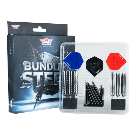Das Bild zeigt das Produkt Bulls NL Bundle Of Steel - 4 Sets Brass Steeldarts. Es handelt sich um ein Set aus vier Messing-Steeldart-Sets.