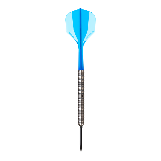 Harrows Flux Quick Point Steeldarts Ein Steeldart aus der Flux Parallel QuickPoint Serie ist zu sehen. Er ist schlank und silberfarben.
