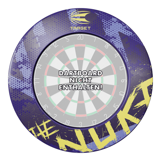 Obvodový terč Target Luke Littler The Nuke Das Bild zeigt das Produkt "Target Luke Littler The Nuke Dartboard Surround" in buntem Design. In der Mitte steht der Hinweis "Dartboard nicht enthalten!"