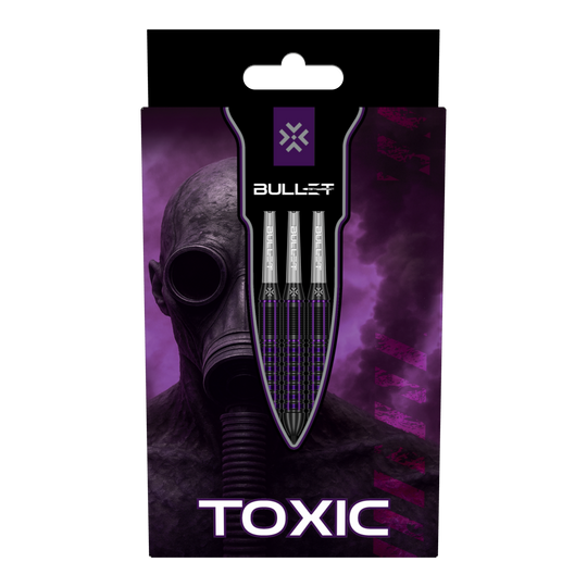 Bullet Toxic Brass Steel Darts - 23 g Das Bild zeigt drei Bullet Toxic Brass Steeldarts - 23g. Sie sind aus Messing gefertigt und wiegen jeweils 23 Gramm.