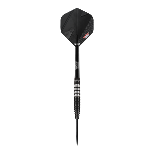 Bulls NL Lightning Black Steeldarts Der "Bulls NL Lightning Black Steeldart" ist ein eleganter Dartpfeil in Schwarz mit silbernen Akzenten. Er hat ein modernes Design und eignet sich für professionelle Dartspieler.