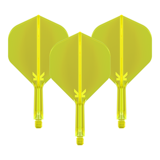 System lotu Target K-Flex No2 Standard – neonowożółty Abgebildet ist das Target K-Flex No2 Flight-System in Neon-Gelb, 19mm. Es handelt sich um ein Set Dart-Flights und -Shafts für den Dartsport.