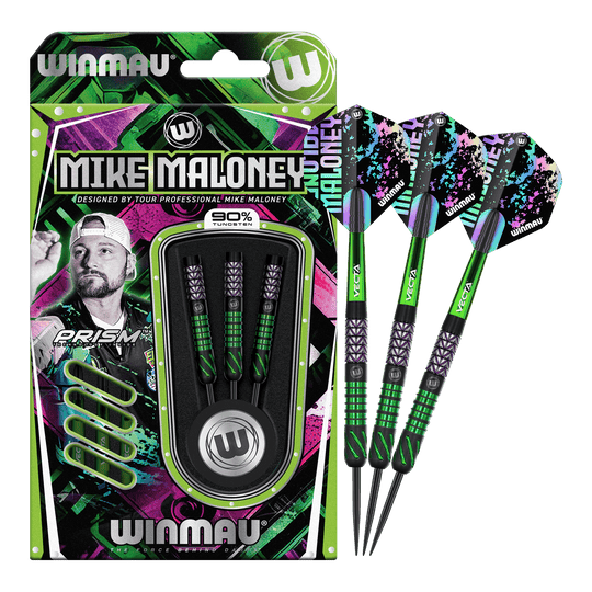 Winmau Mike Maloney Steeldarts Das Bild zeigt die Winmau Mike Maloney Steeldarts. Diese Darts sind bekannt für ihre hohe Qualität.