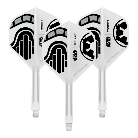 Cel Star Wars K-Flex Stormtrooper No2 Standard Flights Abgebildet ist ein Set von Dart-Flights der Star Wars KFlex Stormtrooper No2 Standard Serie. Die Flights sind für den Intermediate-Bereich und haben eine Länge von 26 mm.