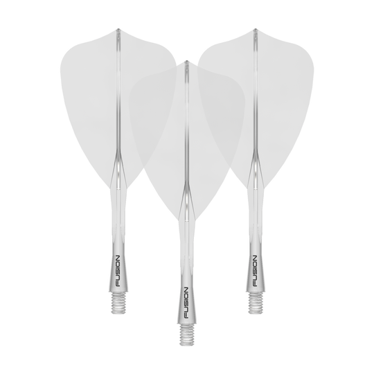 Winmau Fusion Flight-Shaft-System Arrow Clear Ein Bild zeigt einen Flight Shaft, vermutlich für Darts. Das Produkt wird durch den Dateinamen als 'Winmau Fusion Flight Shaft System Arrow Clear 28mm 1Set' beschrieben.