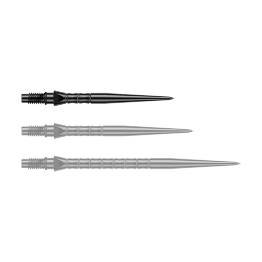 Ocelové hroty na šipky Winmau Switch Point Wave - černé Zu sehen sind schwarze Steeldartspitzen mit einer Länge von 26 mm. Diese Spitzen eignen sich für das Dartspiel mit Steeldarts.