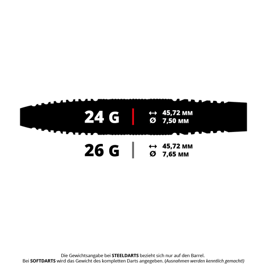 Dardos de acero Red Dragon Amp Torpedo Das Bild zeigt einen Red Dragon Amp Torpedo Steeldart mit einem Gewicht von 24 Gramm. Geeignet ist dieser Dart für das klassische Steeldartspiel.