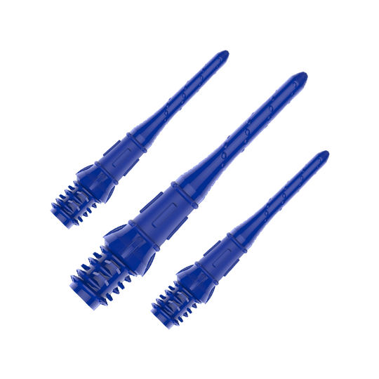 Premium Lippoints (30er Pack) - Spitzen Auf dem Bild sind drei blaue Dartspitzen zu sehen. Sie liegen parallel nebeneinander und sind aus Kunststoff gefertigt.