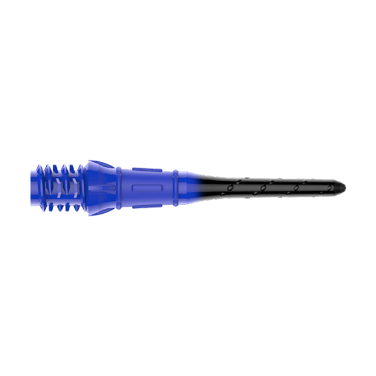 L-Style Premium Lippoint Gradiation Dartspitzen (30er Pack) Die Abbildung zeigt eine Dartspitze in den Farben Blau und Schwarz. Sie hat ein Schraubgewinde auf der linken Seite und läuft nach rechts spitz zu.