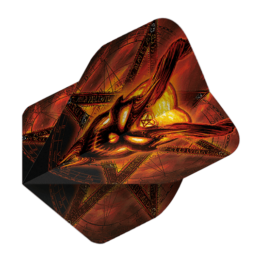 Standardní lety pro Alchemy Burning Temple No2 Das Bild zeigt das Produkt „Alchemy Burning Temple No2 Standard Flights“. Es hat ein auffälliges, feuriges Design mit einem brennenden Motiv und mystischen Symbolen.