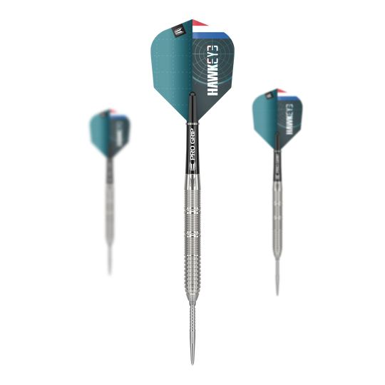 Terč Kevin Doets GEN1 Swiss Point Steeldarts - 23g Target Kevin Doets GEN1 Swiss Point Steeldarts - 23g ist als Set dargestellt. Die feinen Details sind sichtbar.
