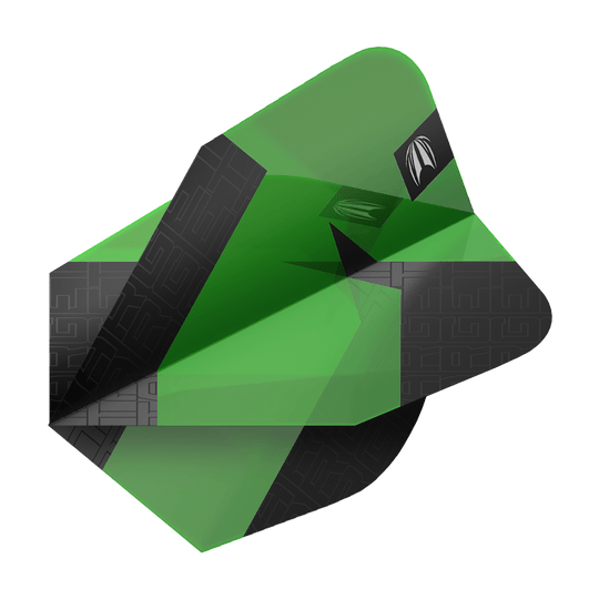 Vuelos estándar Target Pro Ultra TAG Green Ten-X - 3 juegos Das Bild zeigt einen grünen Dartflight mit schwarzen Akzenten aus der Serie "Target Pro Ultra TAG Grün Ten-X Standard Flights". Das moderne Design hebt sich durch klare Farben und Muster hervor.