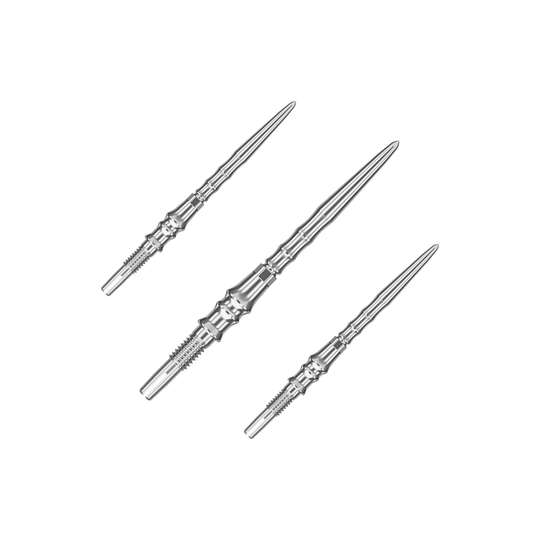 Puntas de dardo Target Japan Premium Swiss Point - Plateadas Ein Set silberner SwissPoint-Dartspitzen mit einer Länge von 30 mm ist abgebildet. Die Dartspitzen sind für den Einsatz mit Target Japan Premium geeignet.