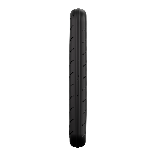 Custodia per freccette Harrows Slimcase Das Bild zeigt eine schwarze, schlanke Darttasche von der Seite. Die Oberfläche ist glatt mit leichten Rillen.