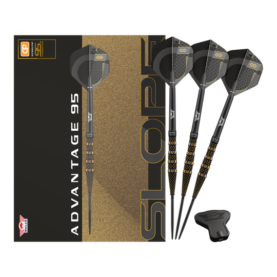 Šipky Bulls NL Advantage 95 Slope Convertible Point Steel Darts Abgebildet werden Bulls NL Advantage 95 Slope Convertible Point Steeldarts. Verschiedene Perspektiven sind zu sehen.