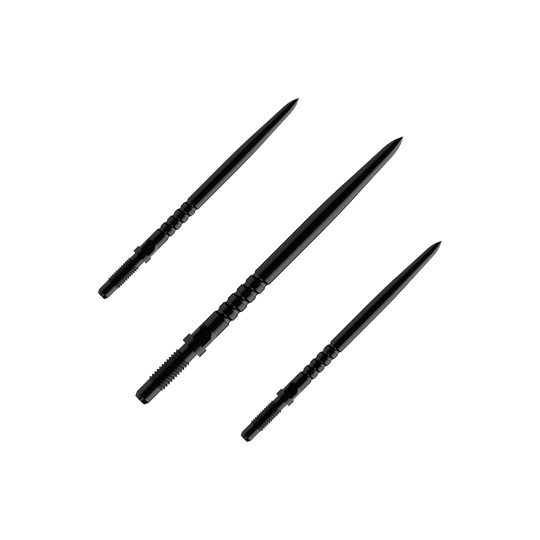 Punte per freccette Bulls NL Convertible Point - Impugnatura ad anelli - Nere Das Bild zeigt eine Verpackung mit mehreren Dartspitzen. Es sind BullsNL Convertible Points mit Ringed Grip in Schwarz, 32mm im 1er Set abgebildet.