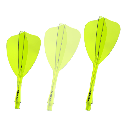 Winmau Fusion Flight-Shaft-System Arrow Neon Yellow Hier sieht man ein einzelnes Winmau Fusion Flight Shaft System Arrow in Neongelb, 28 mm Länge. Das Produkt ist für den Dartsport geeignet.