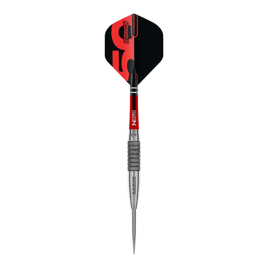 Zu sehen sind die Red Dragon 50 Year Collection Element 6 C Steeldarts - 25g. Diese Darts wurden als limitierte Jubiläumsausgabe entworfen.