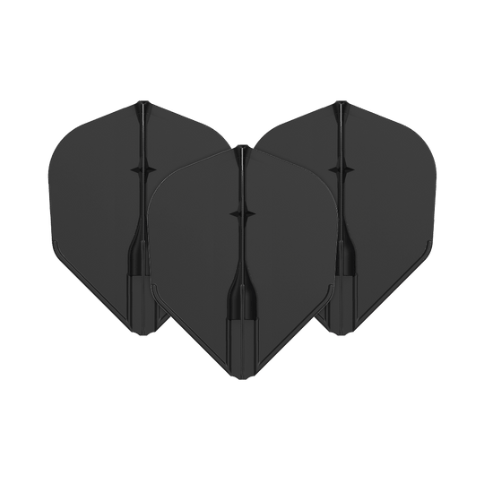 L-Style L3EZ Flights Auf dem Bild sind drei schwarze Dartflights zu sehen. Sie sind in einer Reihe angeordnet und haben eine klassische Form.