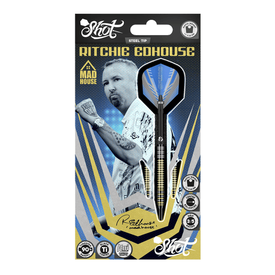 Shot a Ritchie Edhouse Madhouse dardos de acero Abgebildet sind die Shot Ritchie Edhouse Madhouse Steeldarts. Sie zeigen das markante Design und die hochwertige Verarbeitung der Darts.