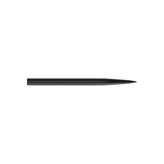 Harrows steel dart tips - black Das Bild zeigt eine schwarze Steeldartspitze. Sie ist schlank, gerade und hat eine spitze Spitze.