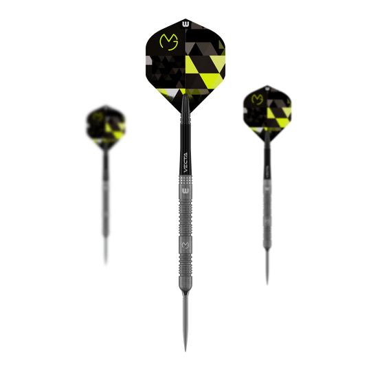 Winmau Michael Van Gerwen TS Switch Point Steeldarts Das Bild präsentiert Winmau Michael Van Gerwen TS Switch Point Steeldarts. Das Set umfasst mehrere Darts.