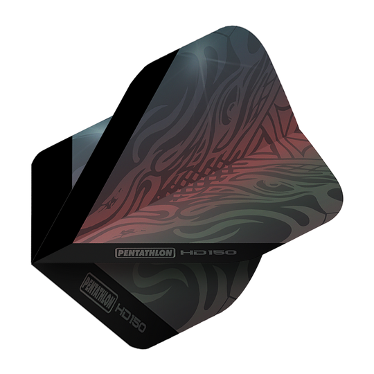 Pentathlon HD150 metalicky šedé standardní letky Das Bild zeigt das Produkt "Pentathlon HD150 Metallic Grau Standard Flights". Das Flight hat ein modernes, grau-metallisches Design mit stilvollen Mustern.